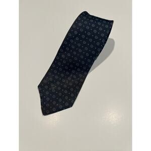 Vintage Made in Italy Men's Silk Necktie Navy Blue Light Blue Geometric JL